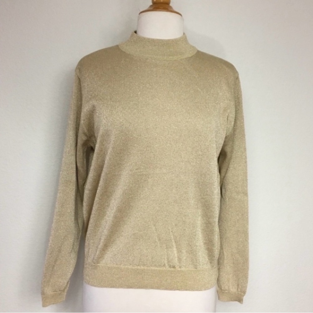 NWT New Baxter & Wells Gold Sparkle Metallic High Neck Lightweight Sweater MP